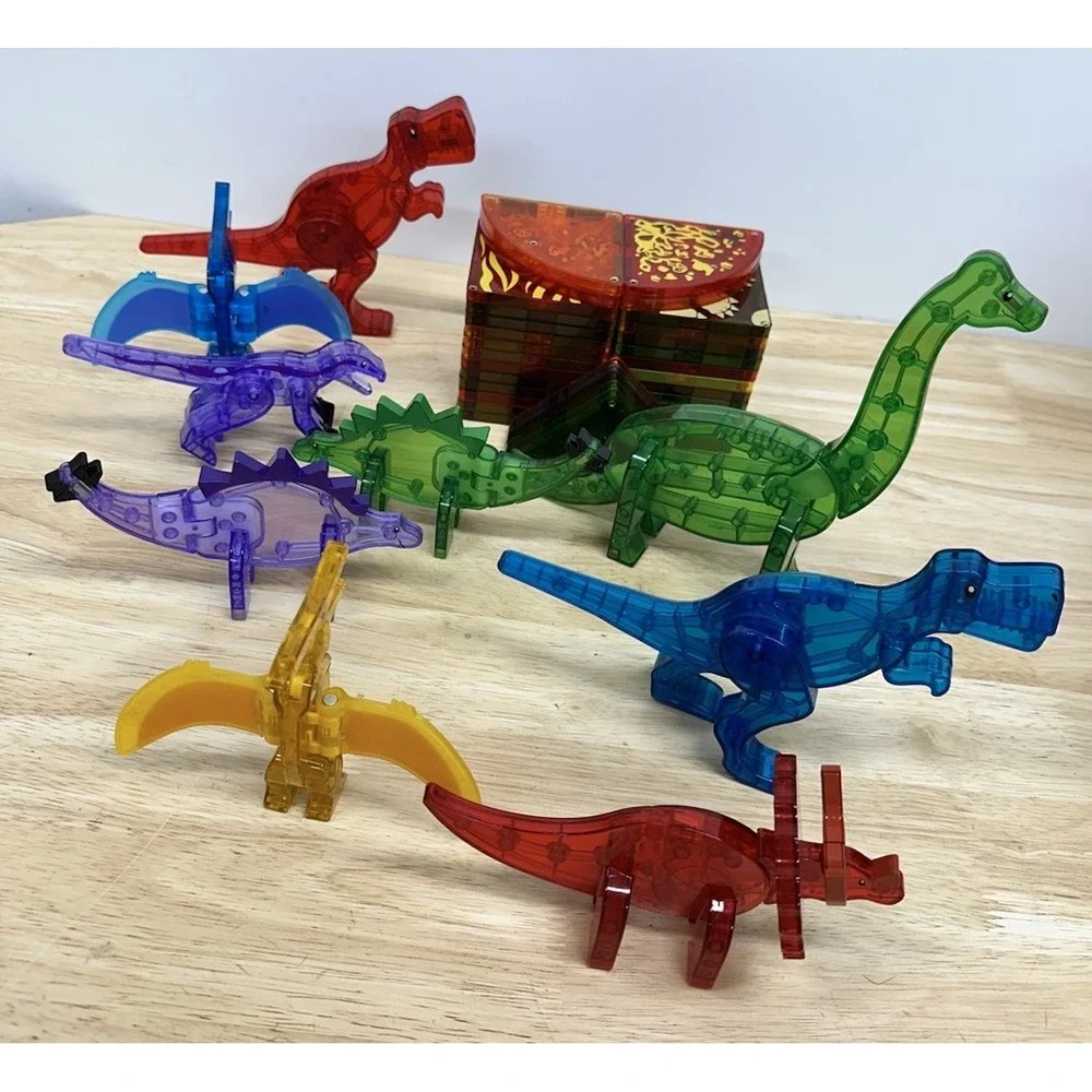 MAGNA TILES Dino World 40+ Pieces Total Magnetic Tile Lot, 9 Dinosaurs
